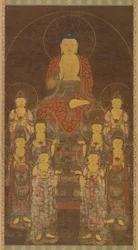 Buddha Amitabha Amita és a Nyolc Nagy Bodhiszattva, Késő Goryeo időszak, 14. század közepe-vége.