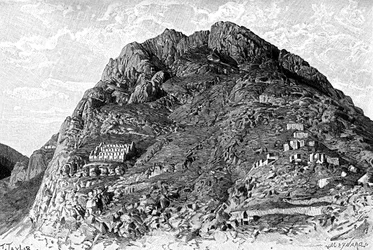 Az inkák épületei a Cerro De Las Carceles-on Ollantaytambóban, Peruban, 1895