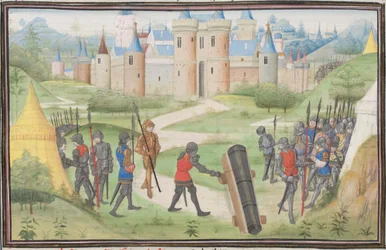A keresztesek tábora Jeruzsálem közelében. Türoszi Vilmos miniatúrája a Historiából, 1460-as évek