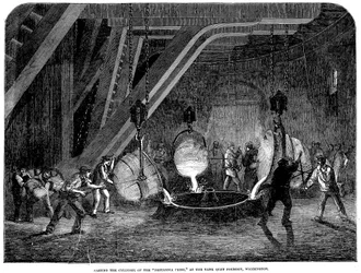 A Britannia Press hengerének öntése a Bank Quay öntödében, Warrington, 1851