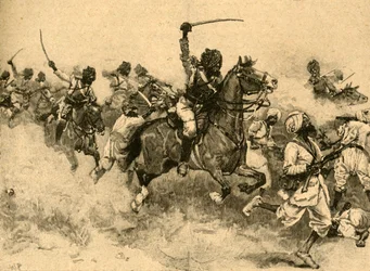 A lovasság rohama a Miani Meeanee-i csatában, Sindh, India, 1843 c1890.