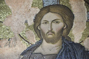 Krisztus Pantakarato (mint a Glee) freskója a G. századi Szent Megváltó templomban a Chora templomban (Kariye Kamii), Isztambul, Törökország