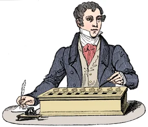 Jegyző Pascal-összeadó géppel, 1835