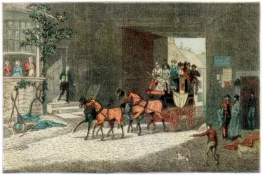 Kocsi érkezik egy fogadó udvarára, 1890