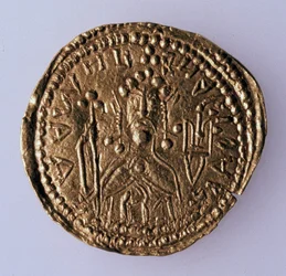 Vlagyimir Szvjatoszlavics nagyherceg Zlatnik érme Hátsó: Az uralkodó portréja, 980-1015