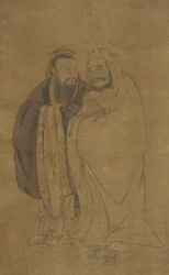 Konfuciusz és Buddha egy Qilin bölcsőjében, Ming-dinasztia, 15. század.