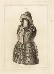 Korcelet vagy öltöny fényes arquebus páncélból és morion fejfedőből a Tower of Londonból
