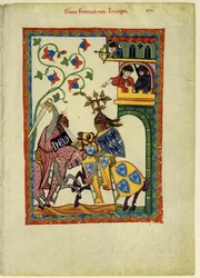 II. Friedrich von Leiningen gróf a Manesse-kódexből, 1305 és 1340 között