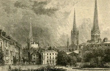 Coventry – A Szentháromság tornyai, St. Michaels és Christ Church, 1898.