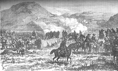 Az ötvennyolcadik ezred visszavonulása a Laings Nek-i csata után, 1880