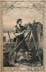 Crusoe csinál egy kis sátrat vitorlával, c1870