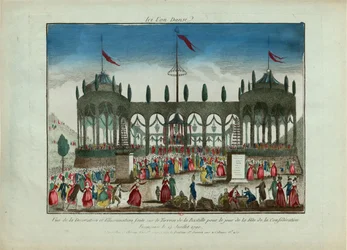 A Bastille díszítése és kivilágítása a Föderáció ünnepére, 1790. július 14.