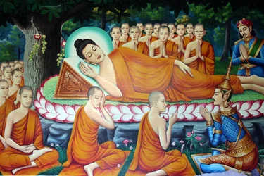 Buddha halálának és a nirvánába való belépésének ábrázolása. Kambodzsa