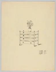 Tervezés háromszintes asztalhoz vázával és virágokkal, 1900–05