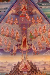 Részlet egy falfestményről a Buddhapadipa templom Uposatha-jában (szentélyterem), Wimbledon, Grande-Bretagne