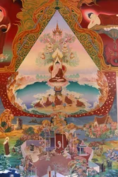 Részlet egy falfestményről a Buddhapadipa templom Uposatha-jában (szentélyterem), Wimbledon, Grande-Bretagne