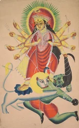 Durga megöli a démon Mahishát, 1800-as évek.