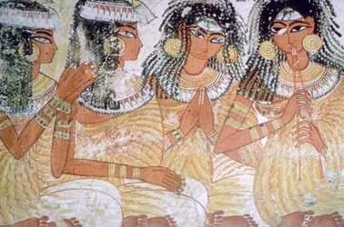 Egyiptomi falfestmény zenészekről egy banketten
