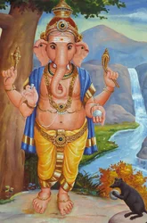 Elefántfejű hindu isten Ganesh és patkánya Inde