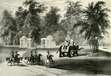 Elefántok és testőr a Barrackpore Parkban, 1820, 1925.