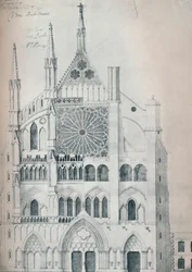 A North Transept magassága, Westminster Abbey, Wrens-kivágással a helyreállítási terv látható