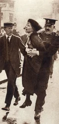 Emmeline Pankhurstet Rolfe felügyelő letartóztatta a londoni Buckingham-palota előtt, 1914. május