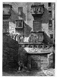 Egy ház homlokzata Kairó régi részében, Egyiptom, 1890