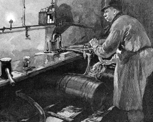 Söröshordók töltése egy amerikai sörfőzdében, 1885