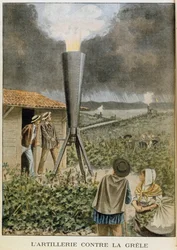 Ágyúlövés a felhőkbe, hogy megakadályozza a jégeső vihart, 1901