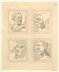Négy fej Leonardo da Vinci Characaturasból, Wincelslaus Hollar rajzaiból, o..., 1786.