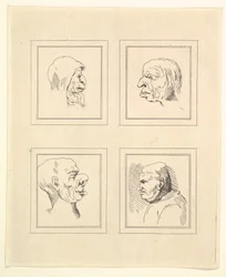 Négy fej Leonardo da Vinci Characaturasból, Wincelslaus Hollar rajzaiból, o..., 1786.
