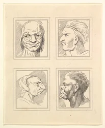 Négy fej Leonardo da Vinci Characaturasból, Wincelslaus Hollar rajzaiból, o..., 1786.