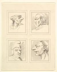 Négy fej Leonardo da Vinci Characaturasból, Wincelslaus Hollar rajzaiból, o..., 1786.