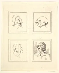 Négy fej Leonardo da Vinci Characaturasból, Wincelslaus Hollar rajzaiból, o..., 1786.