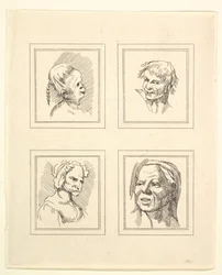 Négy fej Leonardo da Vinci Characaturasból, Wincelslaus Hollar rajzaiból, o..., 1786.