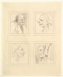 Négy fej Leonardo da Vinci Characaturasból, Wincelslaus Hollar rajzaiból, o..., 1786.