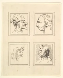 Négy fej Leonardo da Vinci Characaturasból, Wincelslaus Hollar rajzaiból, o..., 1786.