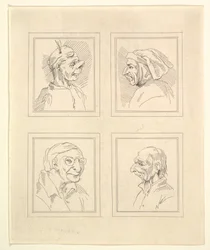Négy fej Leonardo da Vinci Characaturasból, Wincelslaus Hollar rajzaiból, o..., 1786.