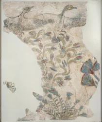 Festett vakolat járdatöredék, amely vadlibák szökését ábrázolja, XVIII. dinasztia