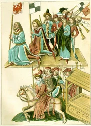 I. Frigyes megkapja egy illusztráció brandenburgi másolatát a Richentalok illusztrált krónikájából, kb. 1440