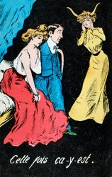 Francia házasságtörés karikatúra képeslap, c1900