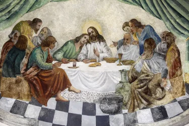 Freskó a Zollino templomban: Az utolsó vacsora, Zollino, Olaszország