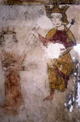 A pernes-les-fontaines-i Ferrande-torony freskója (Pernes les Fontaines, Vaucluse (84)) a 13. századból: Anjou-i I. Károly (1227-1285), akinek a szicíliai I. Manfréd vagy Hohenstaufen teste (kb. 1232) -1266) hozzák.