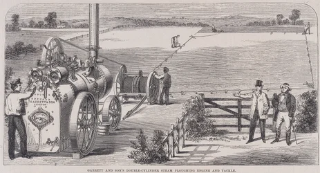 Garrett & Sons kéthengeres gőzszántó motor és felszerelés, c1862