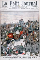Kuropatkin tábornok autóval bejárja az orosz vonalakat, orosz-japán háború, 1904