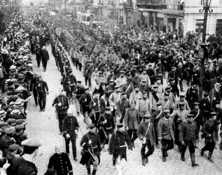 Német csapatok fogolyként Antwerpenben, Belgiumban, Első világháború, 1914