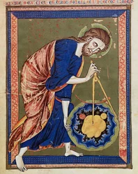 Isten, az isteni építész. Illumination from Bible moralisée, Codex Vindobonensis 2554, c.1250 (vellum)