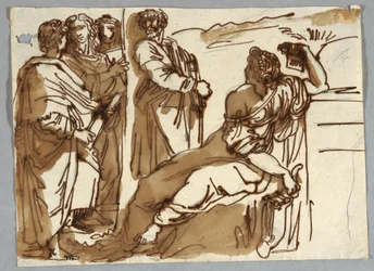 Csoportosítson Petrarchával és Sapphóval Parnassusban Raphael Sanzio után