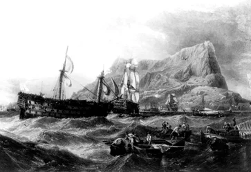 A HMS Victory visszavontatott Gibraltárba, 1805, 19. század