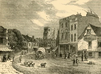 Hackney: Az egyház felé tekintve, 1840, 1876.